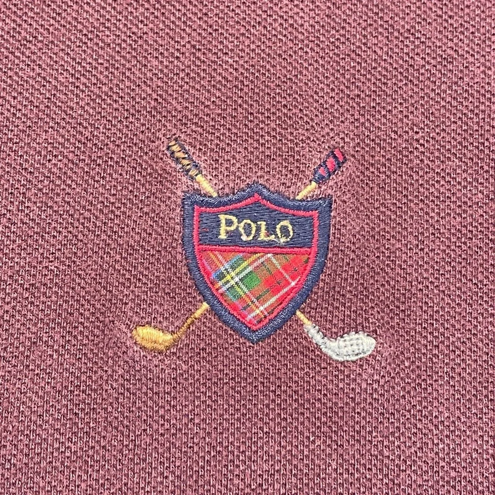 Polo Ralph Lauren Vintage Polo Shirt Men's XL Burgundy Cotton Golf Shield NEVIS